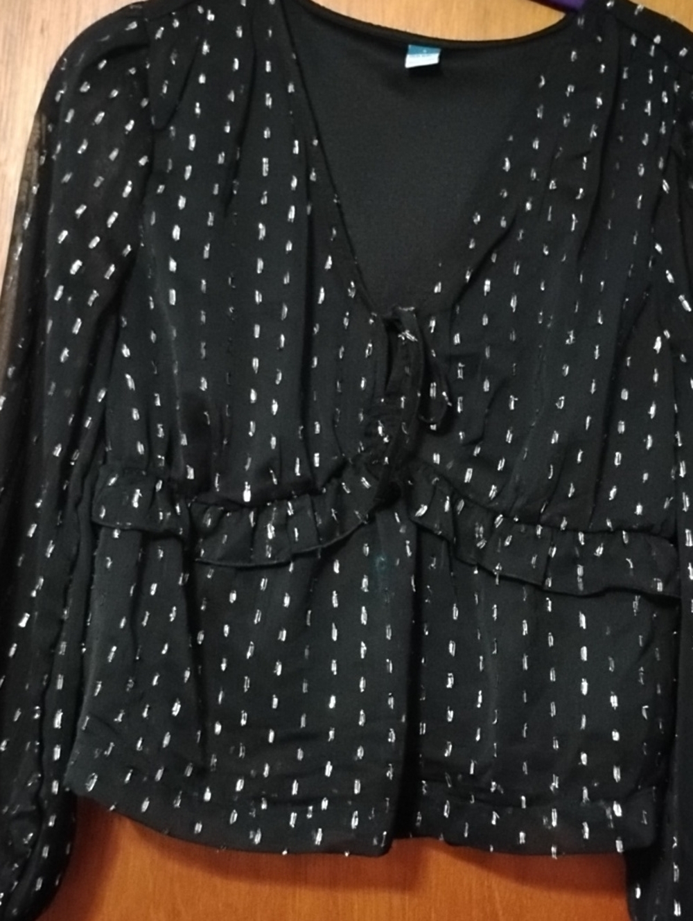 Old Navy Black Peplum Blouse with Silver Accent Dots. Size Small NWT